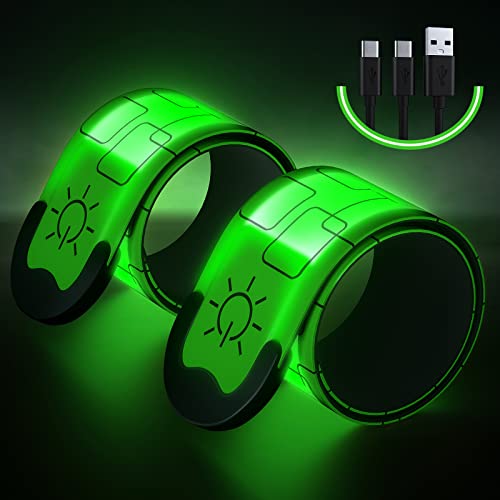 Simket 2PCS Brazalete LED Recargable, Brazalete LED Running con Banda Reflectante Running, Banda Reflectante para Correr de Noche, Trotar, Deportes al Aire Libre