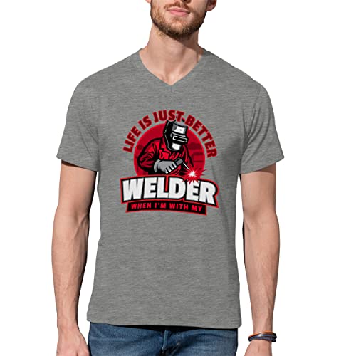 B&S Boutique Life is Just Better When I'm with my Welder V-Neck Camiseta De Hombre Gris Size XXL