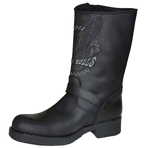 Johnny Bulls Bota Motera de Piel Nobuck y Piso Grueso Tacón de 4,3 CM para Hombre Negro Talla 41