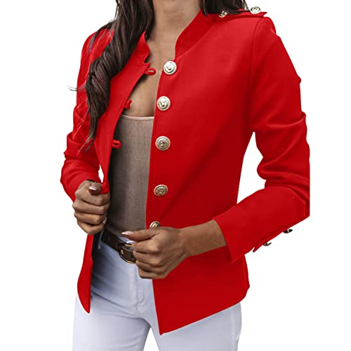 Chaquetas Corta de Traje y Blazers Mujer Elegante Blazer Cárdigan Traje Moda Fiesta Color Sólido Botón Oficina Negocios Abrigo Corto Casual Rebeca Sudadera Slim Fit Outwear Clásic(B Red,L)