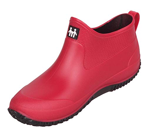 CELANDA Zapatos de Agua de Goma para Mujer Zapatos de Jardinería Impermeables Botas de Agua de Nieve Resbalón Botas de Lluvia de Neopreno para Hombres Roja negra Suela 37 EU