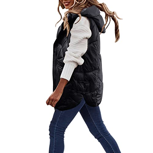 Dasongff Chaleco Sin Mangas Mujer Otoño Largo Chaqueta Mujer con Capucha Abrigo Largo Mujer Trench Chaqueta Mujer Legere con Capucha Sin Mangas Chaqueta Moto Barato Cardigan Largo Otoño, 2 negro.,