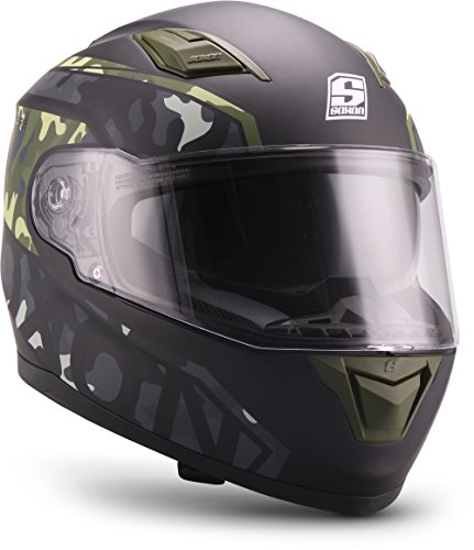 Soxon ST-1000 - Casco integral, Casco de Rostro Completo para Moto, Visera ECE, Cierre rápido, con Bolsa, Camo, M (57-58cm)