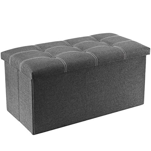 YOUDENOVA Banco pie de Cama Banco Almacenaje Otomana Baules Almacenaje Imitación de Lino Plegable 76x38x38CM Gris