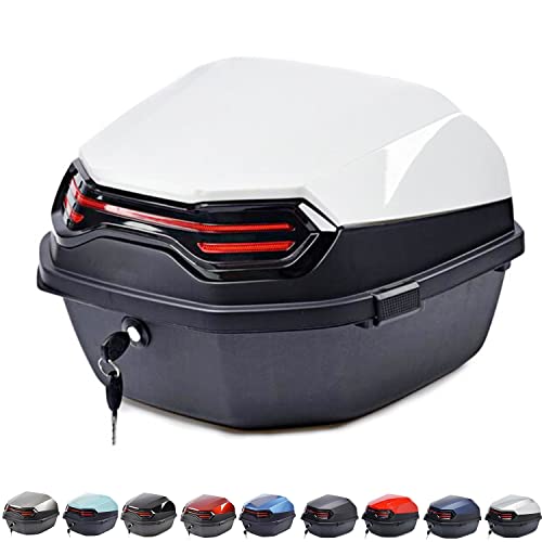 Baúl De Moto, Baul para Moto 35 litros De Volumen, con Reflectores Transparentes, Puede Contener 1 Cascos Impermeable Multiusos Caja De Moto (Color : Blanco)