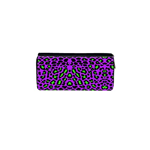 Cartera Miami Black Nero Fondo de Animales Leopardo Moteado Morado y Verde Fluo/Monederos