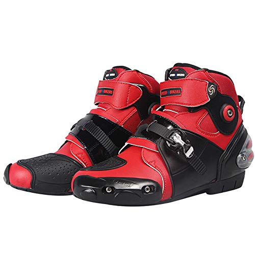 MRDEAR A9007 Botas de Moto Hombre, Zapato Moto Impermeables Botas de Moto Cross Enduro Botas de Carretera Protectoras Botas de Deportivas para Motociclismo, 3 Colores (43 EU,Rojo)