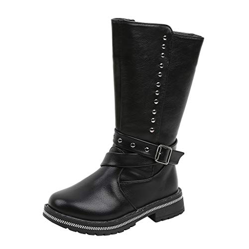 Baohooya Botas para niños Invierno - Botines Altas de Terciopelo Botas para Niña Pequeña Zapatos de Bebe Suela Blanda Botas de Nieve Impermeables Boots (34.5 EU, Negro)