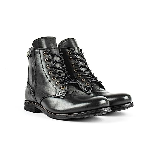 Botas De Montar Para Los Hombres Steampunk Moda De Cuero Botas De Tobillo Con Cremallera Lateral Al Aire Libre De Encaje Hasta El Eje Corto De Zapatos De Botas De Caballero Para El Uso Diario,Negro,42