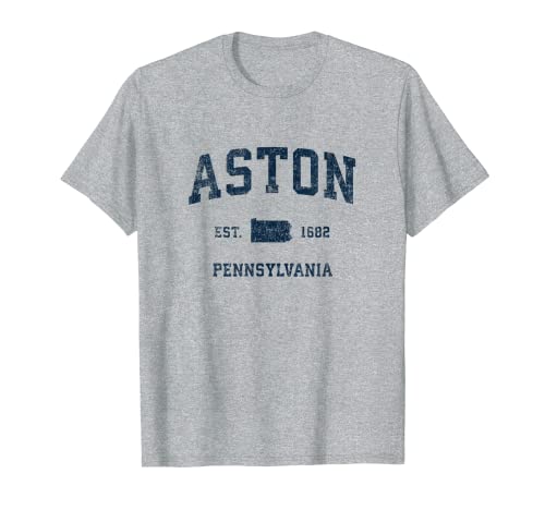 Aston Pennsylvania PA Diseño deportivo vintage estampado azul marino Camiseta