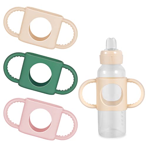 3 Asas Para Biberones Compatibles con Dr Brown, Asas Para Biberon Nuk Con Asas Para Biberones de Fácil Agarre Biberones Universal Silicona Suave Sin BPA (rosa, verde, blanco cremoso)