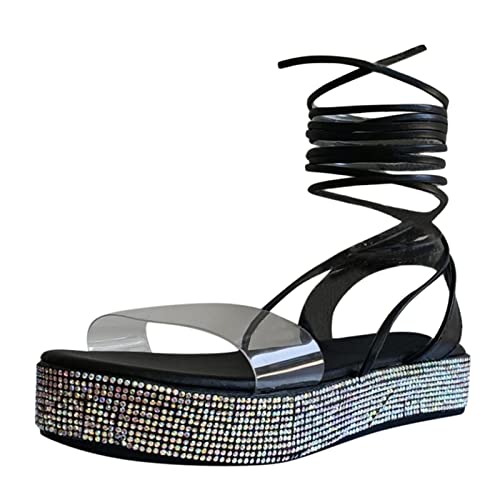 Cross Fashion Sandals PVC correa correa de la plataforma transparente Rhinestone mujeres sandalias para mujer Liquidación zapatillas rojas para mujer, Negro , 38 EU