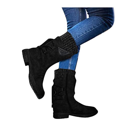 Botas Mujer Otoño Invierno Botas de Nieve de Cálido Tacón Grueso con Cordones Estilo Retro Romano Forro de Piel Punta Redonda Zapatos de Formal Trabajo Calzado Antideslizante Botines Que Caminan