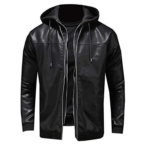 Chaqueta de Cuero de Moto de Dos Piezas con Capucha para Hombre Chaqueta de Cuero cálida Boutique XL