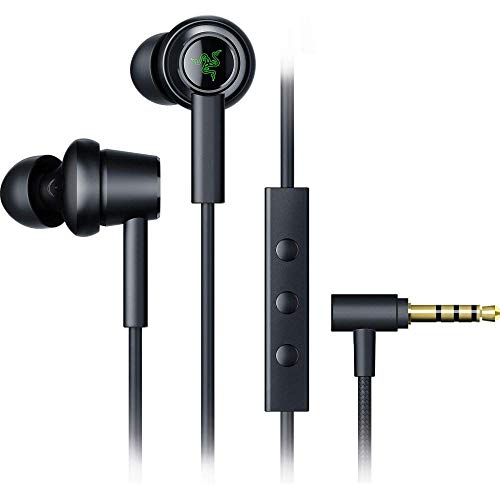 Razer Hammerhead Duo - Auriculares alámbricos con tecnología de controlador dual (almohadillas en varios tamaños, control, conector jack de 3,5mm y micrófono) Negro