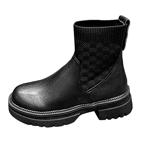 Dasongff Bota corta moto motorista – Botines planos para mujer, botas de vaquero para mujer, botas blandas, color negro y plano, botas de invierno, talla grande, Chelsea Boots para mujer, color