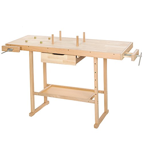 TecTake Banco de trabajo de madera con tornillos de banco - varios modelos - (Número 401451 (137x50x87cm))