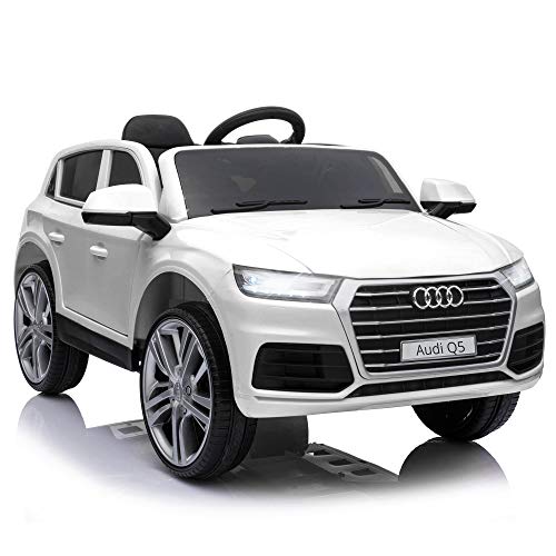 HOMCOM Coche Eléctrico para Niño +3 Años Audi Q5 con Mando a Distancia MP3 Luces y Sonidos Apertura de Puerta y Tirador Carga 30 kg 116x75x56 cm Blanco