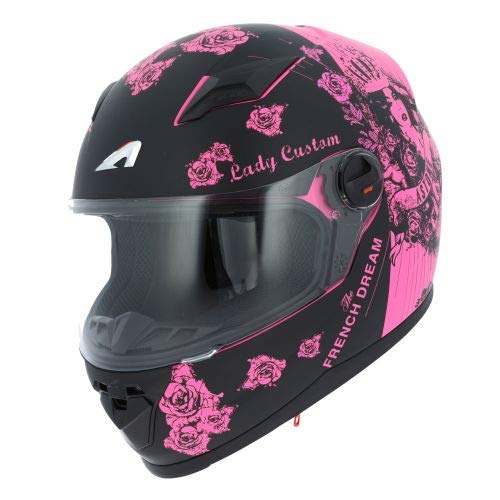 Astone Helmets - Casque intégral GT2 Graphic Lady Custom - Casque de moto femme - Casque idéal en milieu urbain - Casque de moto intégral en polycarbonate - Black/Pink XS