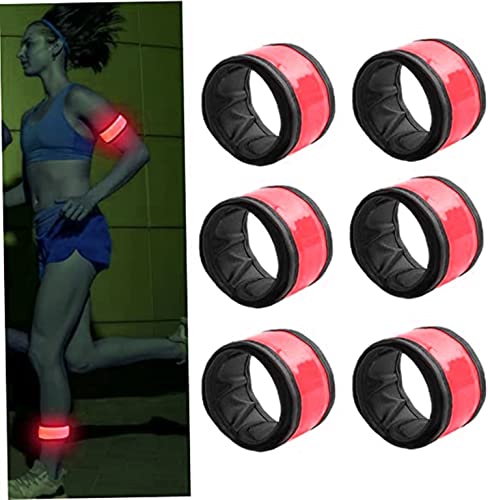 Brazaletes LED, 6PCS LED Brazaletes Deportivos LED Iluminado Slap Pulsera Seguridad Reflectante Gear Light Up Brazaletes para Correr, Andar en Bicicleta, Trotar, Hacer Senderismo (Rojo)