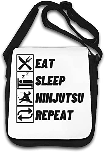 Eat Sleep Ninjutsu Repeat Ninja Martial Arts Funny Slogan Bolso de hombro Blanco, White, Talla única