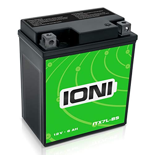 IONI ITX7L-BS 12V 6Ah AGM Batería compatible con YTX7L-BS sellada/libre de mantenimiento MotoBatería