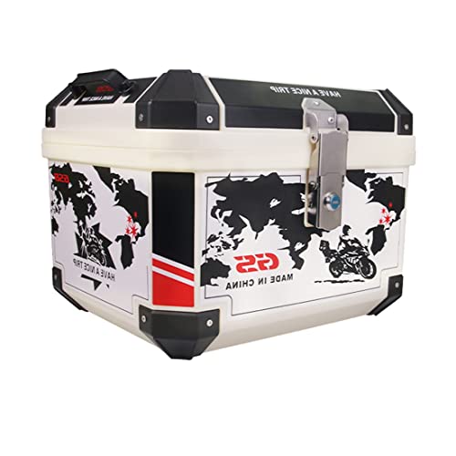 Baul para Moto Maletas Moto Trail Universal Cofre Moto Capacidad 45L, Top Case Moto ​Desenganche Rápido con Base Incluida (Color : Blanco, Size : B)