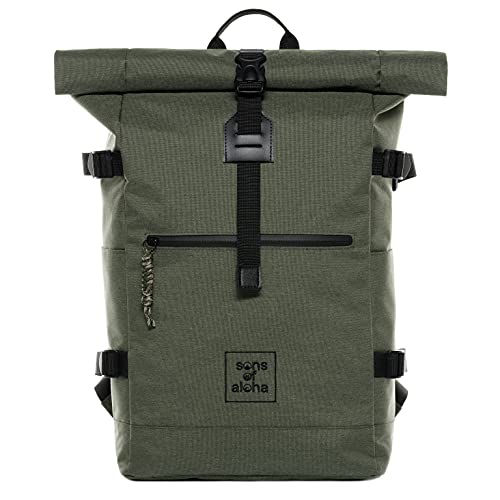 Mochila XL Roll-Top Kane para mensajero, plástico marino reciclado, impermeable, mochila de senderismo, compartimento para portátil de 15 pulgadas, verde oliva, large, Rucksack