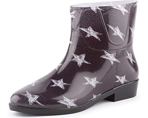 Ladeheid Botines Botas de Agua Zapatos Mujer LAZT201802 (Negro/Estrellas Blanca, 38 EU)