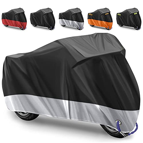 Funda para Moto Cubierta de la Moto Funda Protector para Moto Impermeable Funda para Moto 210D Tela Oxford Cubierta Protector Impermeable al Aire Libre contra Lluvia,Sol- 245X105X125cm(Plata)