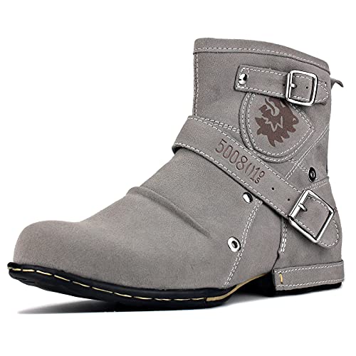 OSSTONE Botas para Moto Botines Mujer de Invierno Piel Zapatos Negras Vestir Nieve Piel Forradas Calientes Planas Combate Militares Cremallera Boots MS-5008-1-AD-11