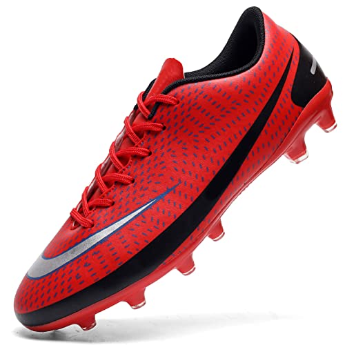 DimaiGlobal Zapatillas de Fútbol Hombre Profesionales Training Botas de Fútbol Spike Aire Libre Atletismo Zapatos de Entrenamiento Zapatos de Deporte 37EU Rojo