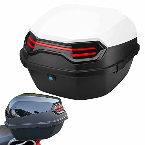 ZTKECO Universal baúl de Moto Scooter Maleta Motocicleta topcase con Reflectores Ahumados para Casco de Almacenamiento 39x39x29cm (Color : Blanco)