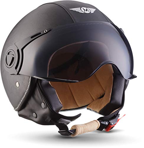 MOTO Helmets H44 - Helmet Casco de Moto, Negro/Leather Negro, S (55-56cm)