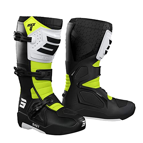 SHOT, par de botas de motocross RACE 4 black white neon yellow, 45