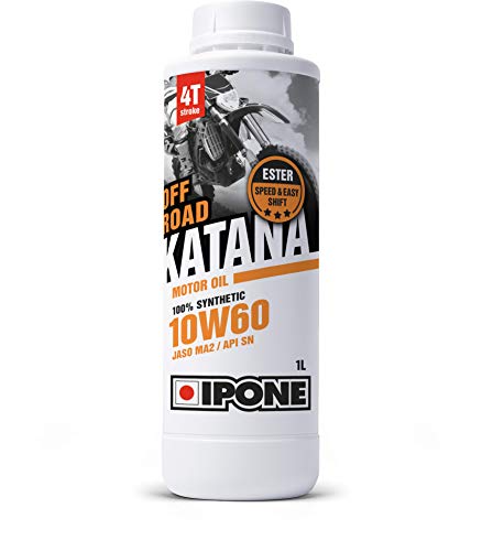 IPONE - Aceite Motor Moto 4 Tiempos 10W60 Katana Off Road - Lubricante 100 % Sintético con Ésteres - Subidas de Régimen más Patentes - Cambio de Marcha Rápido y Preciso - Envase 1 Litro