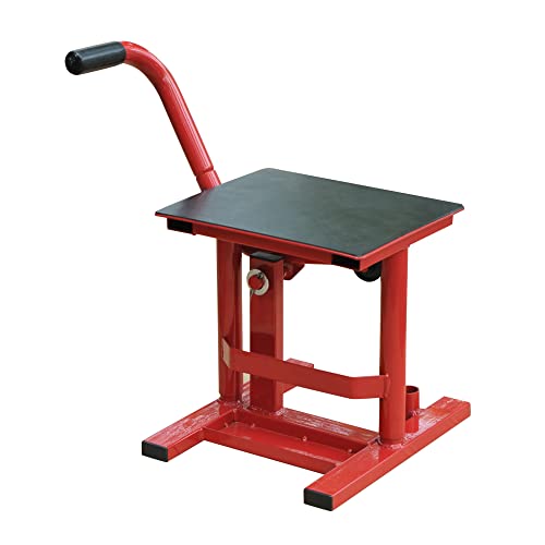 HOMCOM Caballete Tipo Soporte Elevador de Motocross de Acero Plataforma Tipo Peana Universal para Reparación y Estacionamiento Accesorio de Motos Altura Ajustable 28x34x30-40cm Carga 150kg Color Rojo