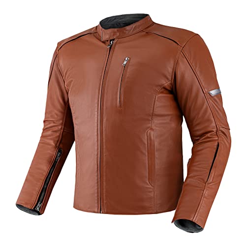 SHIMA HUNTER Chaqueta Moto Hombre | Cazadora moto hombre de cuero A+ vintage ventilado con CE espalda, hombros, codos protecciones, reforzado costuras dobles (Model 2022, Marrón claro, XL)