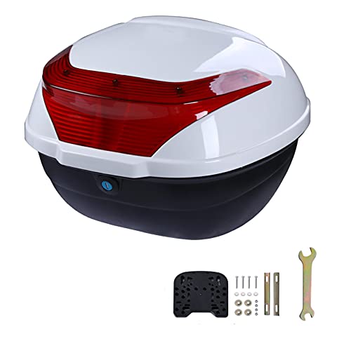 ASDQWER Maleta Motocicleta,Moto Topcase Casco,Universal Baúl De Moto Scooter, Caja De Equipaje De Tronco De Cola, Scooter De Moto Topgage Topcase Topbox, Puede Almacenar Cascos,Blanco,S