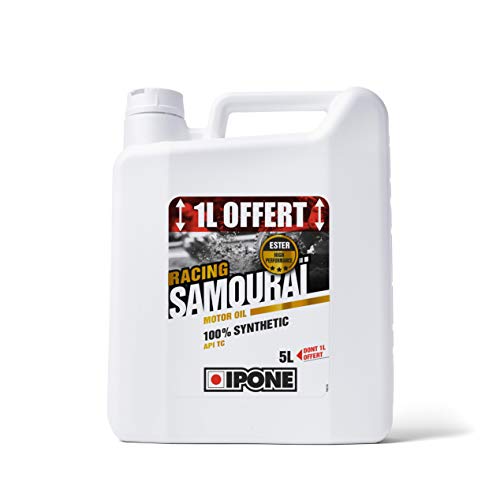 Ipone - Aceite Motor Moto 2 Tiempos Samurai Racing - 100% Sintético con Esteres - Lubricante de Alto Rendimiento - Bidón 4 litros + 1 Litro Gratis