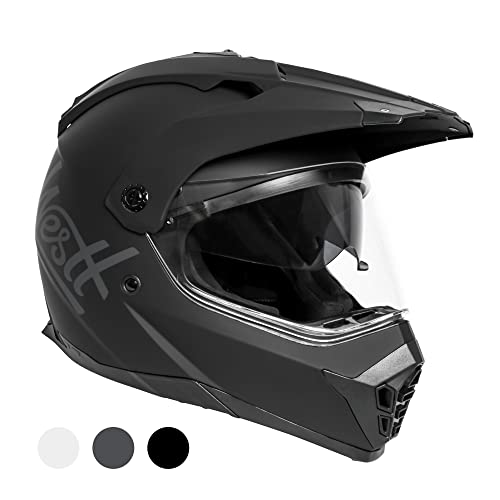 Westt Cross Casco De Moto Motocross Integral con Doble Visera - Negro Mate - Motocicleta Scooter Unisex - Certificado ECE, M