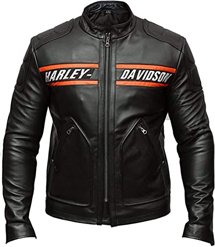 KissKlear Goldberg Harley Davidson - Chaqueta de motorista para hombre, de piel auténtica (XS-5XL), Negro , XXL