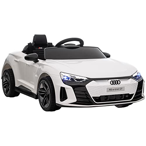 HOMCOM Coche Eléctrico Audi RS e-Tron GT para Niños de 3-5 Años Coche de Batería 12V con 2 Motores Mando a Distancia Faros LED Bocina Música USB y Apertura de Puerta 3-5 km/h 103x58x41 cm Blanco