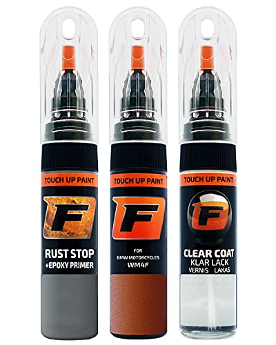 FIRANTO Kit de Pintura de Retoque Coche para BMW Motorcycles WM4F Valencia Orange, Set de Reparación de Rayones y Arañazos Incluye 15 ml Bolígrafo para Retocar Pintura Coche, Primer y Barniz