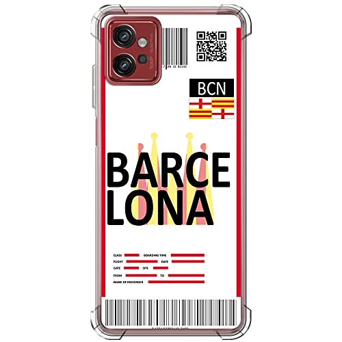 Movilshop Funda Antigolpes [ Motorola Moto G32 ] Billete de Avión [ Barcelona ] Esquina Reforzada Silicona 1.5mm de Grosor Flexible Transparente Bumper Gel TPU