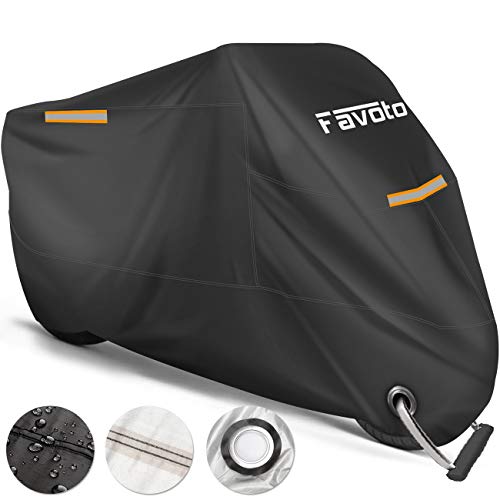 Favoto Funda para Moto Cubierta de la Motocicleta 210T Protectora Poliéster con Banda Reflectante a Prueba de Sol Agua Lluvia Polvo Viento Nieve Excremento de Pájaro al Aire Libre XXL 245cm