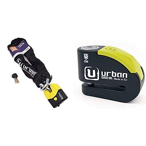 Urban U8K100 Candado Cadena Antirrobo Alta Seguridad Homologado Classe Sra + Security Ur10 Candado Antirrobo Disco Con Alarma 120Dba + Warning, Alta Seguridad Homologado Classe Sra, Eje 10 Mm