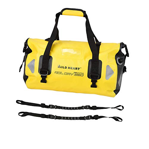 WILD HEART Bolsa de Equipaje Impermeable 40l 66l 100l, con Soldadura, Apropiada para Piragüismo, Campamento, Remo, Moto (40L Amarillo con Cuerda …)