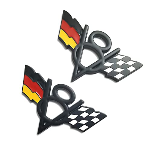 2 unidades de metal negro mate bandera alemana V8 Racing F1 emblema insignia de bandera de ala pegatinas para coche coche coche furgoneta guardabarros parachoques