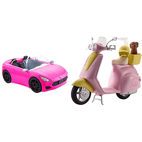 Barbie Descapotable Rosa con 2 plazas para muñecas, Coche de Juguete, Regalo para niñas y niños +3 años (Mattel HBT92) & Accesorios Moto de, Regalo para niñas y niños 3-9 años (Mattel FRP56)